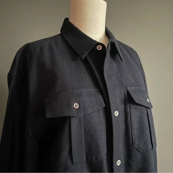 COS Black Wool Blend Shirt Jacket XL Minimalist Utility Overshirt Preppy Classic